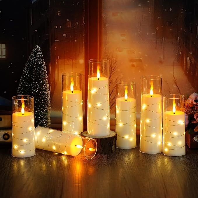 Flameless LED Candles with Timer 24 Pc Flickering Flameless Candles for Romantic Ambiance and Home Decoration Stable Acrylic Shell,with Embedded Star String,Battery Operated Candles(White)