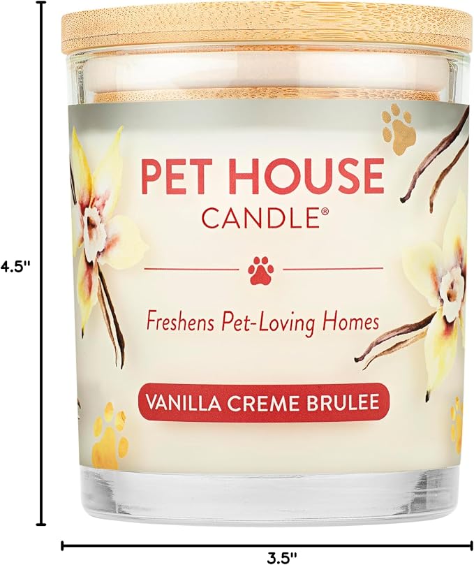 One Fur All Pet House Candle Plant-Based/Soy - Clean Burning Scented, Long Lasting Pet Odor Candle for Home - Vanilla Crème Brulee