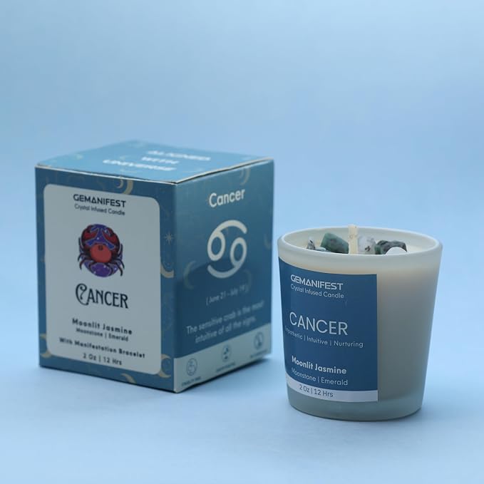 Cancer Zodiac Candle for Manifestation with Moonstone Bracelet Jasmine Soy Candles for Home Scented Zodiac Sign Gifts for Women Birthday Birthstone Gifts