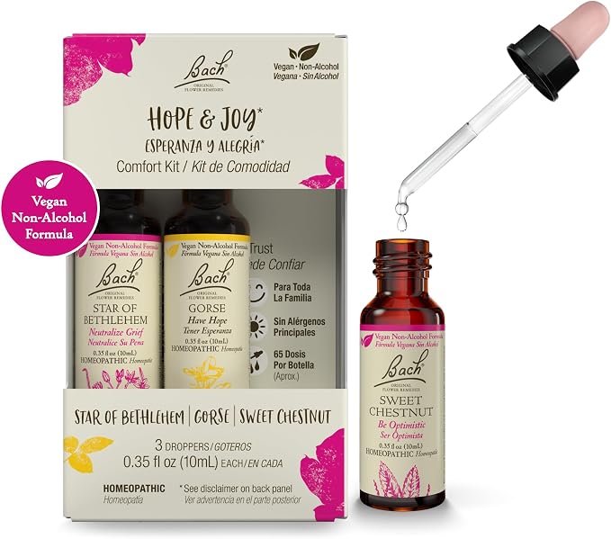 Bach Original Flower Remedies, Hope & Joy Trio Kit, for Comfort & Optimism (Non-Alcohol Formula), Natural Homeopathic Flower Essence, Vegan, 3 x 10mL Droppers