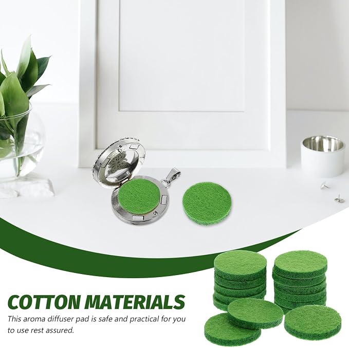 GLEAVI Diffuser Refill Pads:100pcs Essential Oil Diffuser Pad Cotton Replacement Pads for Diffuser Necklace Vent Clip Green