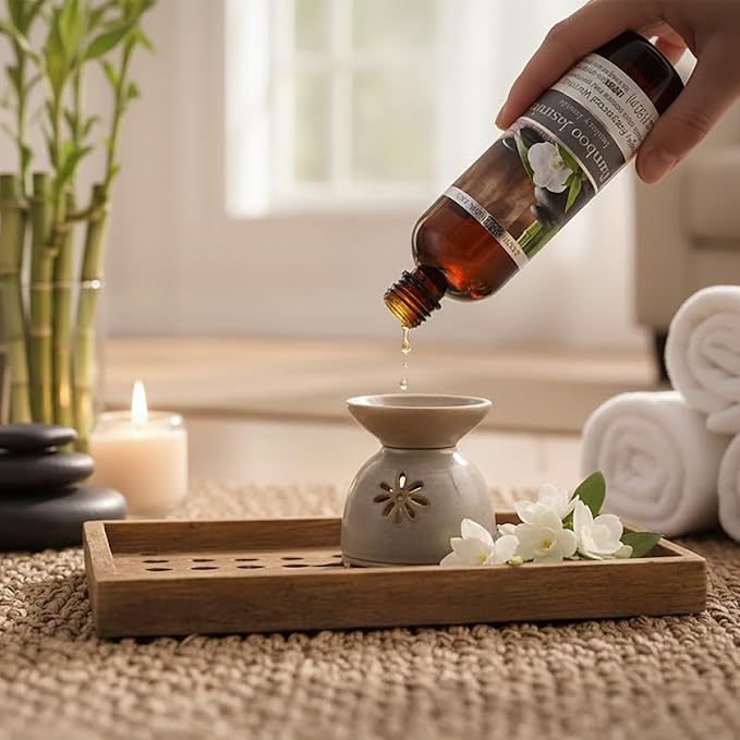 Hosley's Set of 2, 5 oz Bamboo Jasmine Fragrance Warming Oils. Ideal Gift for Weddings, spa, Reiki, Meditation, Bathroom Settings. P1