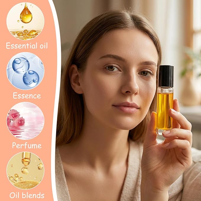 85 Pcs 10ml Clear Empty Essential Oil Roller Bottles Leakproof Glass Roll on Bottles with Stainless Steel Balls with 4 Droppers for Travel, DIY Perfume, Lip Gloss
