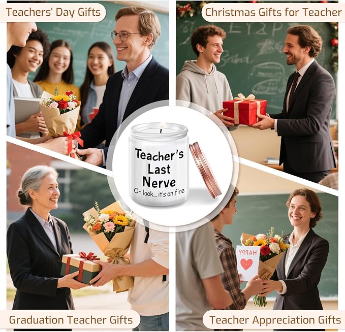 Kedofa Teacher Appreciation Gifts, Teacher Christmas Birthday Retirement Thanksgiving Teachers' Day Gifts - Teacher’s Last Nerve Scented Candle