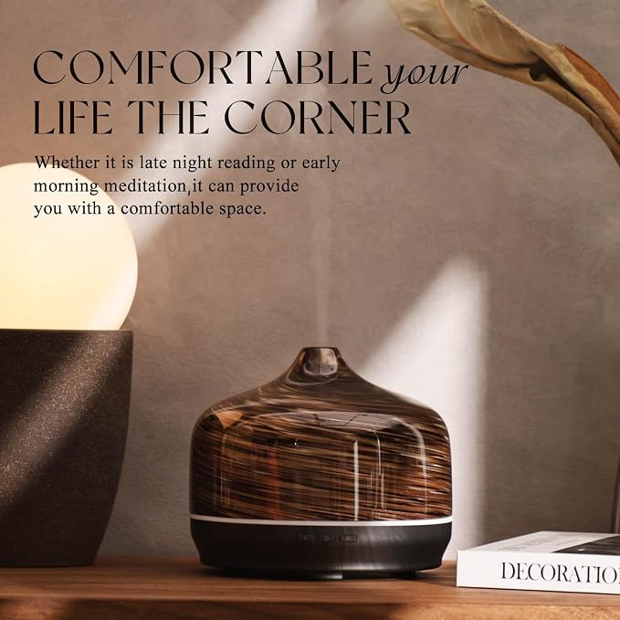 Porseme 500ml Glass Essential Oil Diffuser Aromatherapy Ultrasonic Cool Mist Humidifier 15-21 Running Hours Waterless Auto-Off Air Diffusers for Sleeping Yoga Working Spa(Dark Golden)