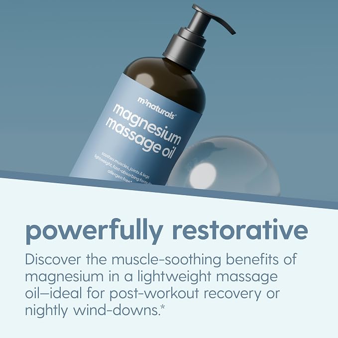 Magnesium Massage Oil for Sore Muscles, Feet, Joints and Leg Cramps, Helps with Sleeping and Post-Workout Recovery, for Sensitive Skin, 8 fl oz by M3