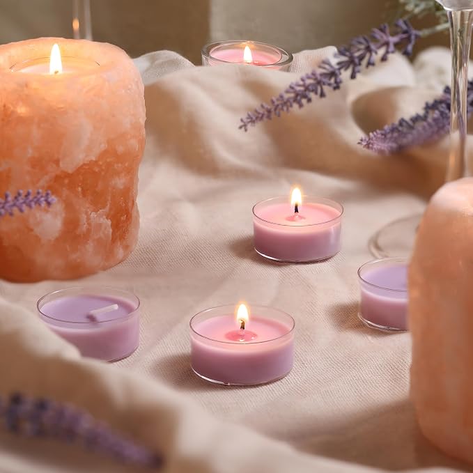 DEVI Eucalyptus & Lavender Highly Scented Tea Lights Candles 12 Pack, 3.5-4 Hours Natural Palm Tea Candles for Home Scented, Small Votives with Essential Oils for Home Aromatherapy, Gifts for Woman