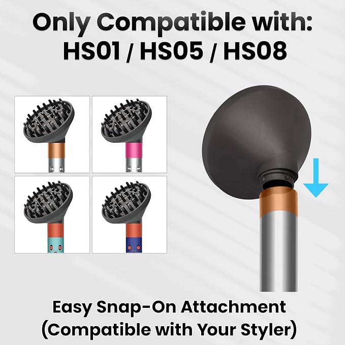Upgraded Large Diffuser Attachment for Dyson Airwrap Styler HS01/HS05/HS08 - Converts to Hair Dryer, Fast Drying Wave & Curly & Thick, Heat Resistant Nylon Fiber Nozzle Attachments (Grey)