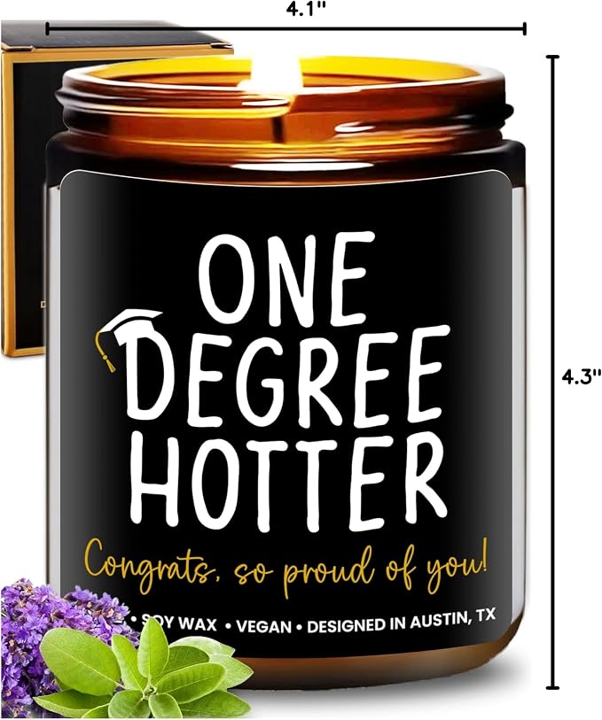 Funny Graduation Candle, Unique College & Masters Degree Gifts, One Degree Hotter, Best Funny Graduation Gift Ideas for Students, High School, Bachelor Graduates, PHD Gift Ready