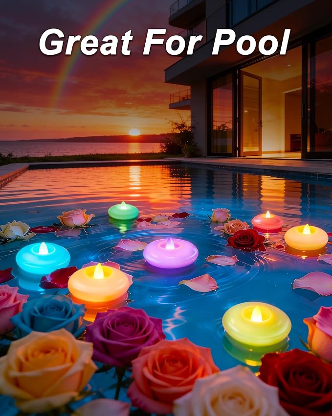Homemory 12 Pack 3” Flameless Led Floating Candles, 200 Hour 7-Color Changing Battery Operate Waterproof Tealights for Cylinder Vases, Centerpieces at Wedding Decor, Party, Pool