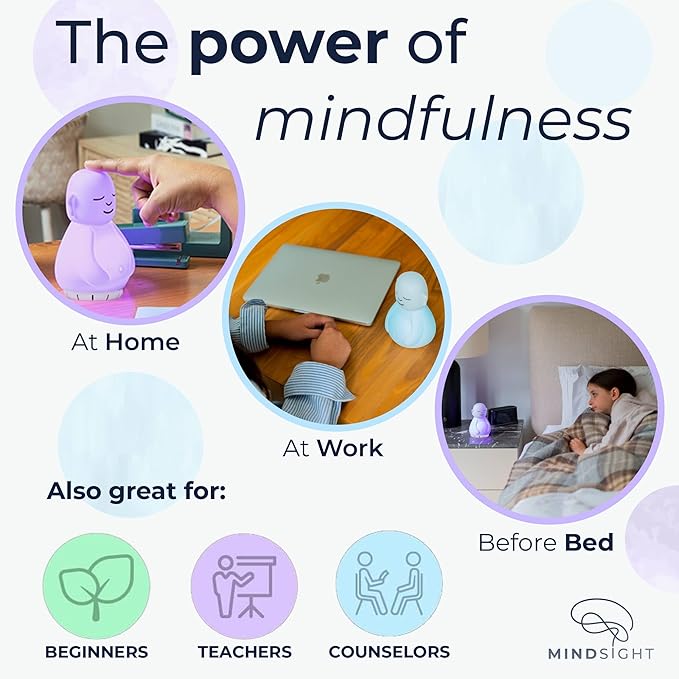 Mindsight 'Original Breathing Buddha' Guided Visual Meditation | 3 Modes to Slow Your Breathing & Calm Your Mind | Stress & Anxiety Relief | Wellness Gift | Adults, Kids, Classrooms | USB Rechargeable