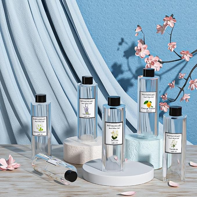 Reed Diffuser Refill, Jasmine & Mint Reed Diffuser Oil with Sticks Set, 6.8oz(200ml) Reed Diffuser Oil Refill Home Fragrance for Bedroom, Bathroom Home Decor