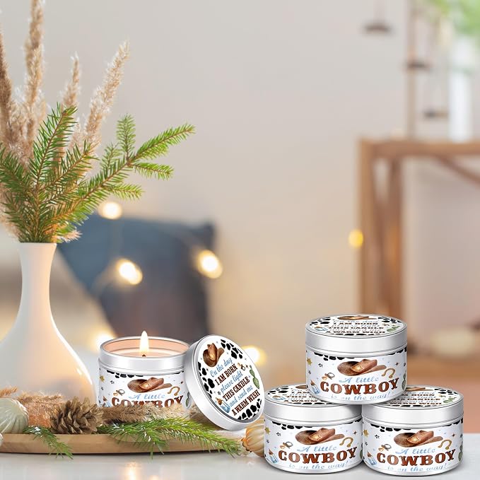 MTLEE 24 Pcs Cowboy Baby Shower Party Favors Candles Lavender Scented Baby Shower Favors for Guests Rustic Tealights Candles Gender Reveal Return Gifts (1.2 oz, White)