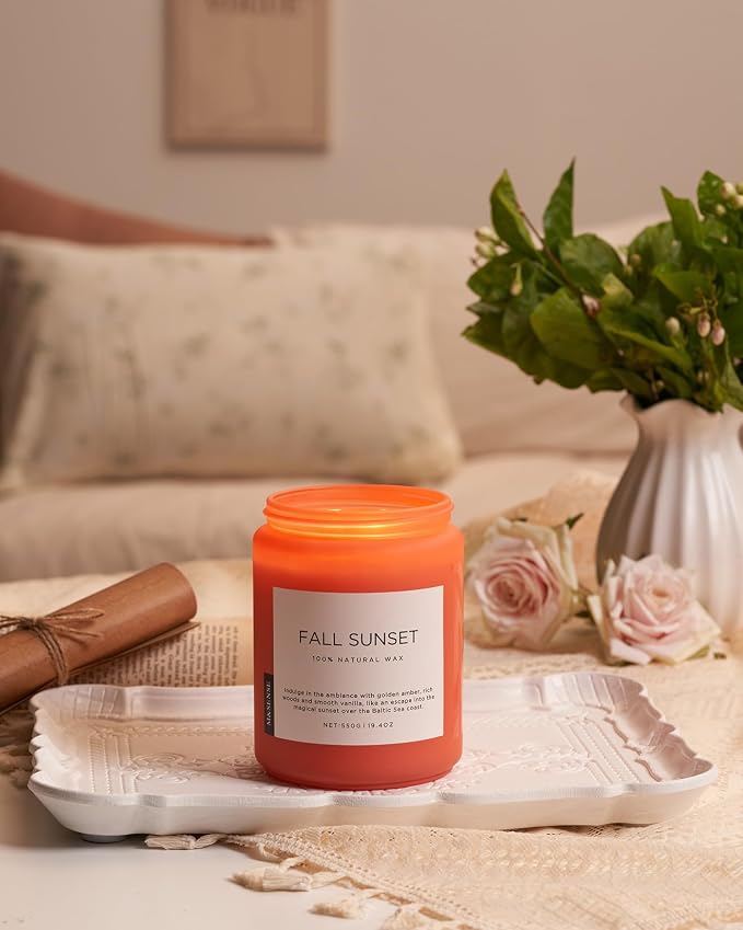 M&SENSE Amber Santal Soy Candles, Scented Candle 110 Hours Long Lasting Clean Burn Large Candle for Home Natural Organic Aromatherapy Relaxing Candle Birthday Holiday Gift for Dad Friends