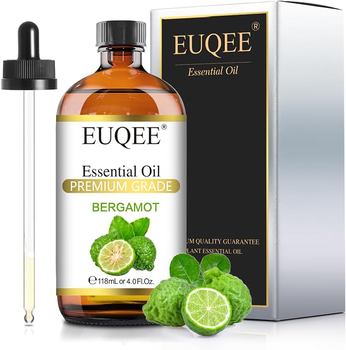 EUQEE Bergamot Essential Oil 118ml Pure Bergamot Oil for Aromatherapy, Diffuser, Sopa Candle Making, Large Bottle with Gift Box -4 fl.oz