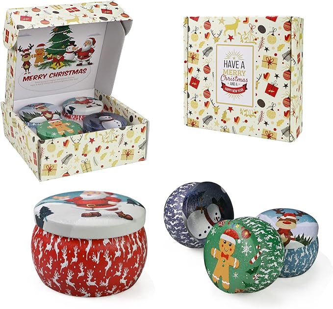 Christmas Candles, 4 Pack Scented Candles, Christmas Gift for Women, Soy Candles Set, 120H Burning Time, Aromatherapy Candle for Meditation, Yoga, Relaxation, Bath, SPA, Ideal Gifts for Women