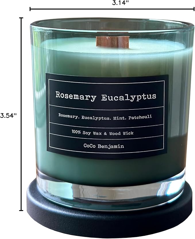 100% Soy, Highly Scented, Hand Poured Soy Candle (Rosemary Eucalyptus (Wooden Wick))