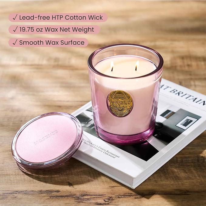 M&SENSE Large Two-Wick Soy Candle | Jasmine & Pink | 19.8 oz, 120H Burn Time | Luxury Scented Candle for Relaxation, Gifting, Home Décor | Ideal for Bedroom, Office, Party Ambiance