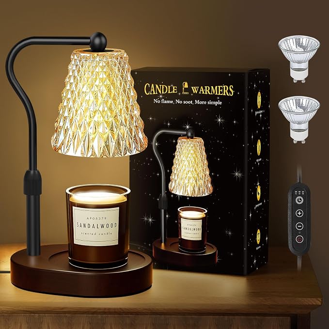 Candle Warmer Lamp with Timer Dimmable, Birthday Gifts for Women Mom, House Warming Gifts New Home Decor, Wax Melt Warmer for Jar Candles with 2 Bulbs