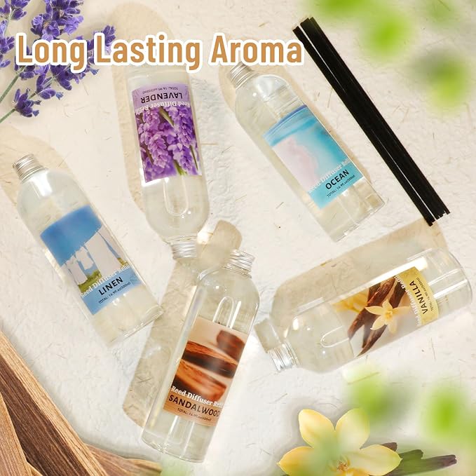 STRN Lavender Reed Diffuser Refill 500ml with 6 Natural Reed Sticks, Premium Aromatherapy for Home, Long-Lasting Fragrance for Living Room, Bedroom, Office | Alcohol-Free
