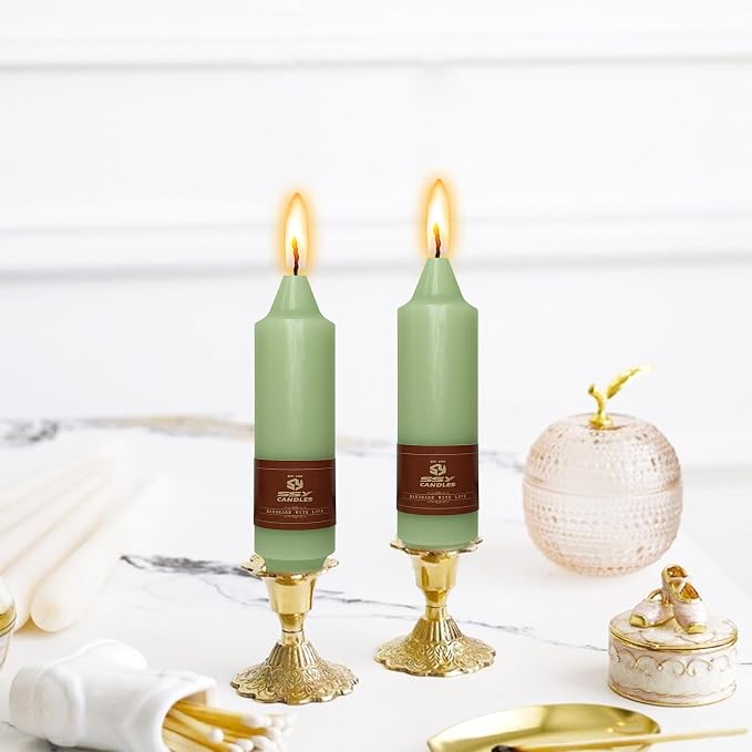 5 in Unscented Taper Candles Light Green Candles 4 PCS Smokeless Small Candlesticks for Dinner Household Wedding Party Home Décor