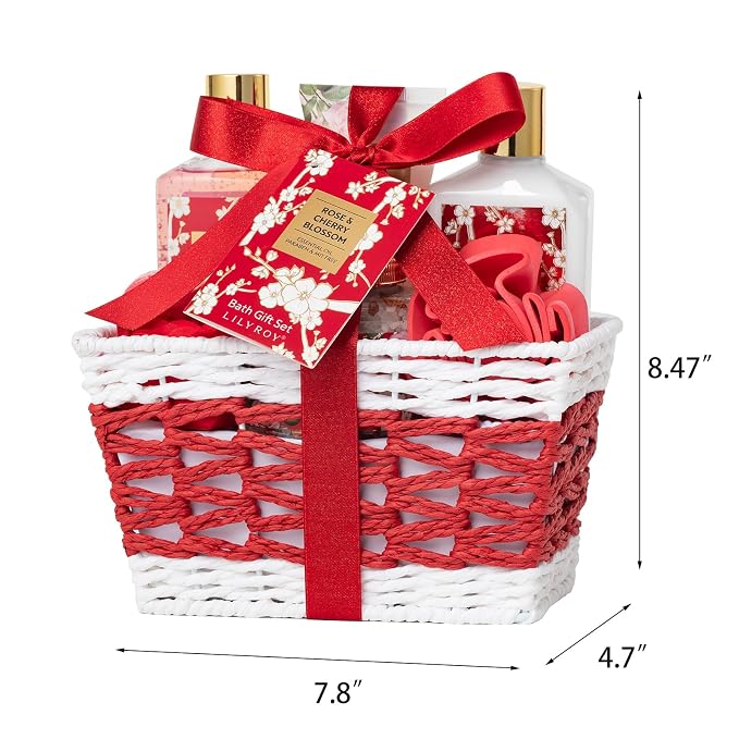 Gifts for Women, Birthday Gift Basket - 9 Pcs Rose Bath and Body Gift Basket Set, Spa Gift Set with Shower Gel | Pampering Spa Gift for Christmas, Valentines Day, Mothers Day Gift Sets for Mom