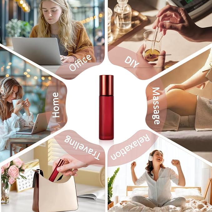 Kesell 10Pack 10 ml Empty Essential Oil Roller Bottles, Stainless Steel Roller Balls Refillable Essential Oil Containers, Small Glass Roll-on Bottles for Perfume,Travel