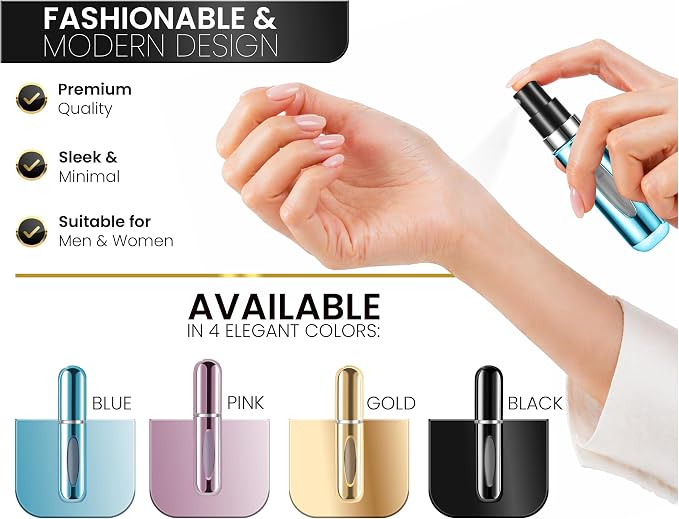 4 Pcs Refillable Perfume Atomizer, Travel Perfume Bottle Refillable and Leak-Proof, Portable Empty Cologne Atomizer, Mini Refillable Perfume Bottle for Pocket, Easy to Refill Decant Sprayer (10 ml)