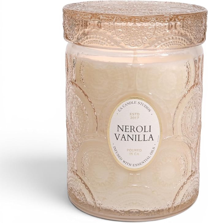 LEOBEN CO – Neroli Vanilla Scented Candle – 18oz, Heirloom Collection Design – 80 hr Burn Time – Poured in California Using Vegan Soy Wax and Essential Oils – Made in Small Batches