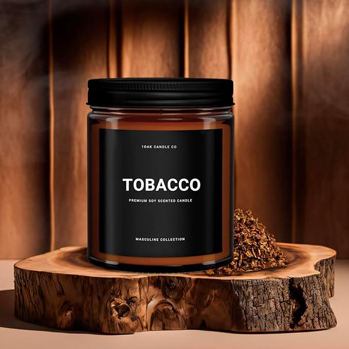 1OAK Tobacco Candle - Black Candle for Men Scented (Tobacco) - Pipe Candles - Cigar Scented Candles - Long Burning Premium - Soy Wax (7oz.)