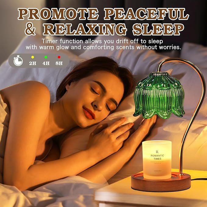 Funistree Green Candle Warmer Lamp with Timer, Christmas Gifts, Dimmable Flower Candle Lamp Warmer, Vintage Birthday Gifts for Women, Mom, Female Friend, Aromatic Candle Light for Yankee Candles
