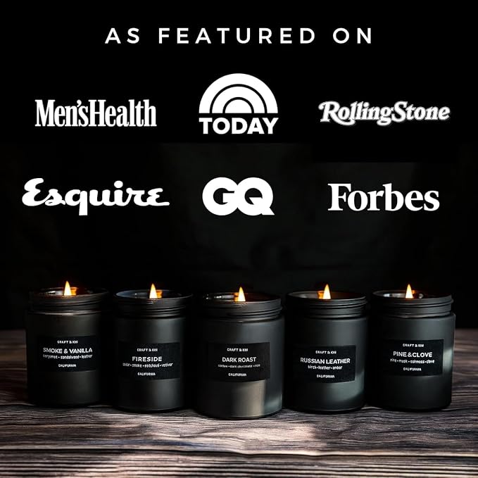 Craft & Kin Premium Dark Roast Coffee Scented Candle – Long Lasting, 45 Hour Burn Time – Luxury Black Natural Soy Scented Candle for Men with Wood Wick – Room Decor and Aromatherapy – 7.6 oz