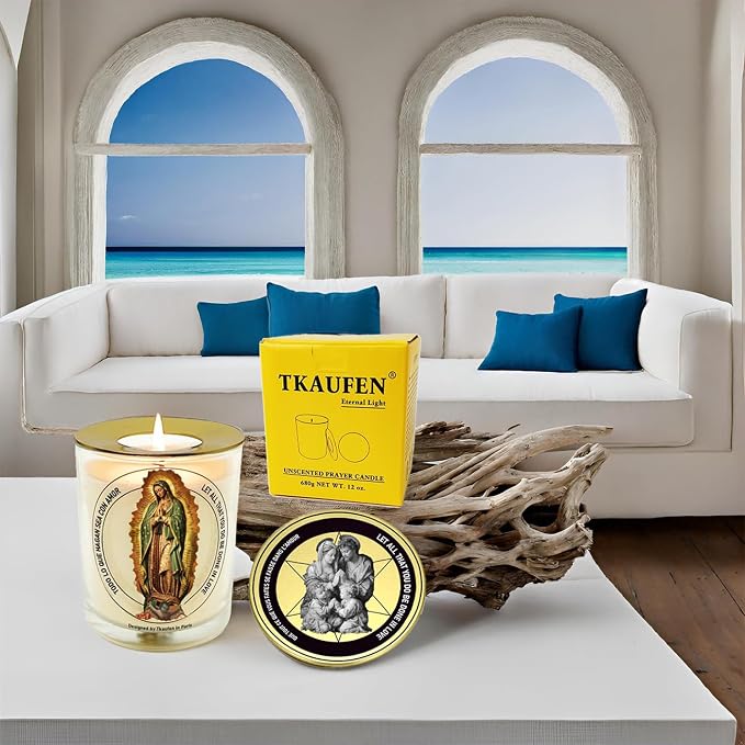 Blessed Guadalupe Candle 50 Hours with Warmer Ring│Hand-Poured Natural Soy Wax│Universal Mother, Love, Americas Patroness, Tepeyac Devotee, Blessing, Family Unity │Design in Paris│3“×3.6”