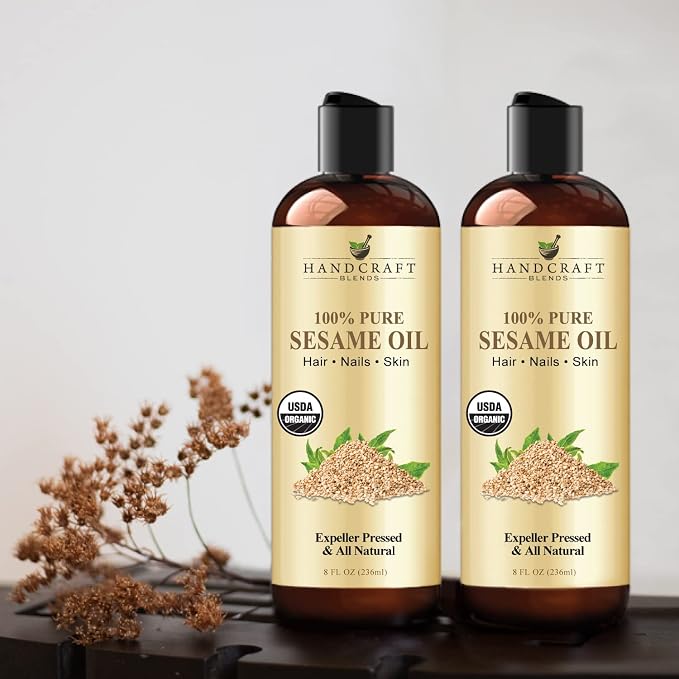 Handcraft Blends Organic Sesame Oil - 8 Fl Oz - 100% Pure and Natural - Premium Grade Carrier Oil for Skin and Hair - Hair and Body - Massage - Expeller-Pressed and Hexane-Free