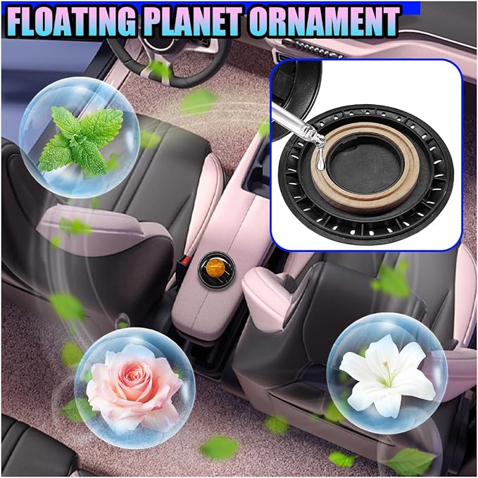 Solar Car Air Diffuser, Alloy Planet Rotating Aromatherapy Diffuser, Funny Car Dashboard Ornament, Vehicle Interior Decoration Accessories for Men, Women(Black)