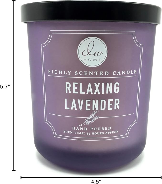 DW Home Relaxing Lavender Scented Candle for Home, 9 oz, Medium Single Wick Candle Jar, Up to 33H Burn Time, Luxury Scented Candle for Relaxation, Gifting, Home Décor