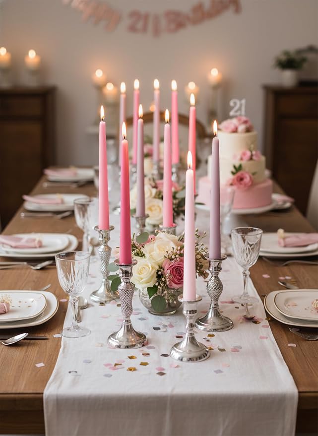 10" Classic Taper Candles, Muted Pink Shades, 4-Pack, 7-8 Hours Long Burning, Unscented Tall Candlesticks