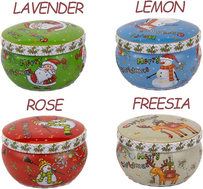 4PCS Scented Candle Set (Lavender, Lemon, Rose, Freesia) | soy candles for holiday home decor, bath, yoga, stocking stuffers and gifts for women.