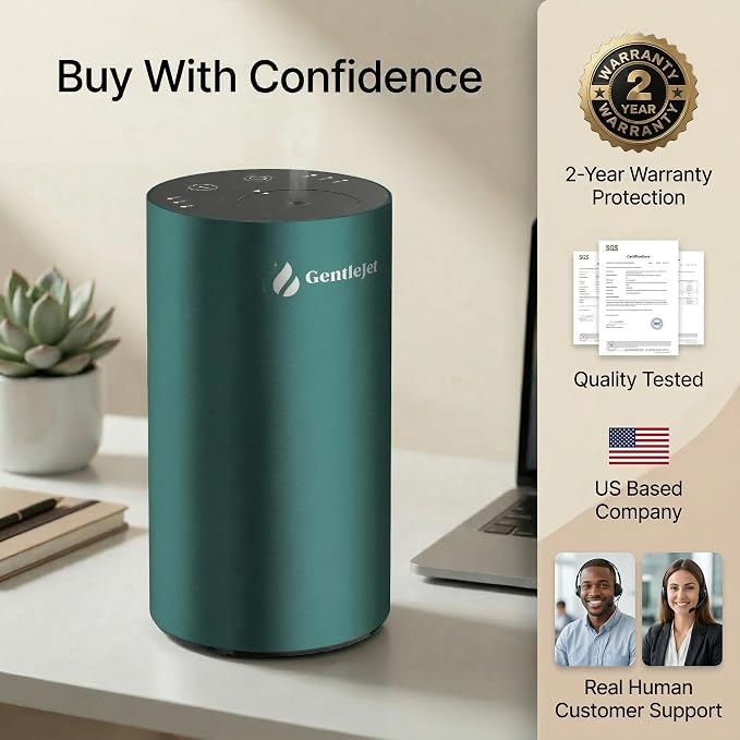 GentleJet LiteMist Waterless Rechargeable Aroma Diffuser for Bedroom, Office & Car, Cold-Air Essential Oil Mist, Aluminum Body, 20ml