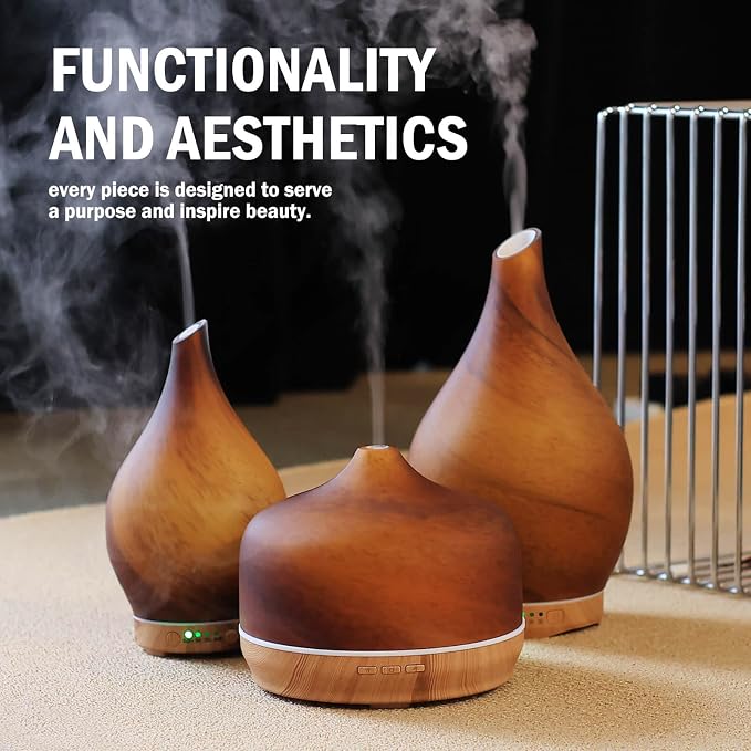 Porseme 500ml Glass Essential Oil Diffuser Aromatherapy Ultrasonic Cool Mist Humidifier 15-21 Running Hours Waterless Auto-Off Air Diffusers for Sleeping Yoga Working Spa(Caramel)