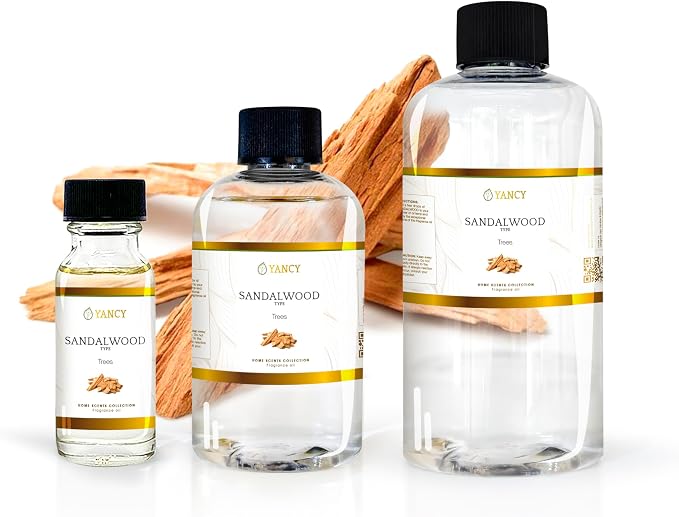 YANCY Sandalwood Luxury Collection Fragrance Oil (8 oz), Smooth Woody Scent, Ideal for Diffusers, Oil Burners & Aroma Lamps, Calming Fragrance for a Centered Space