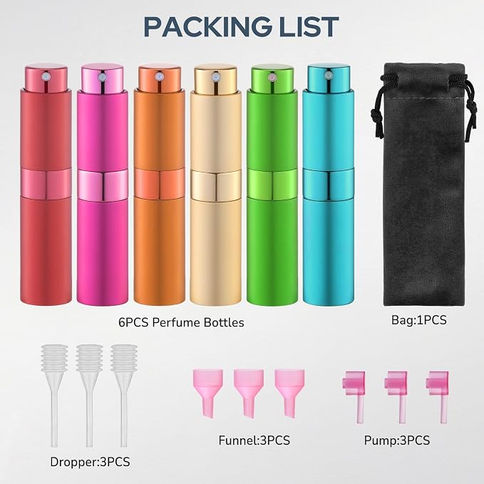 Lulupack Travel Perfume Bottle Refillable - Cologne Spray Atomizer Mini - Small Travel Size Empty Sprayer for Refill Sample Container - Portable Fragrance Decant Dispenser for Women Men 8ml 6PCS Green