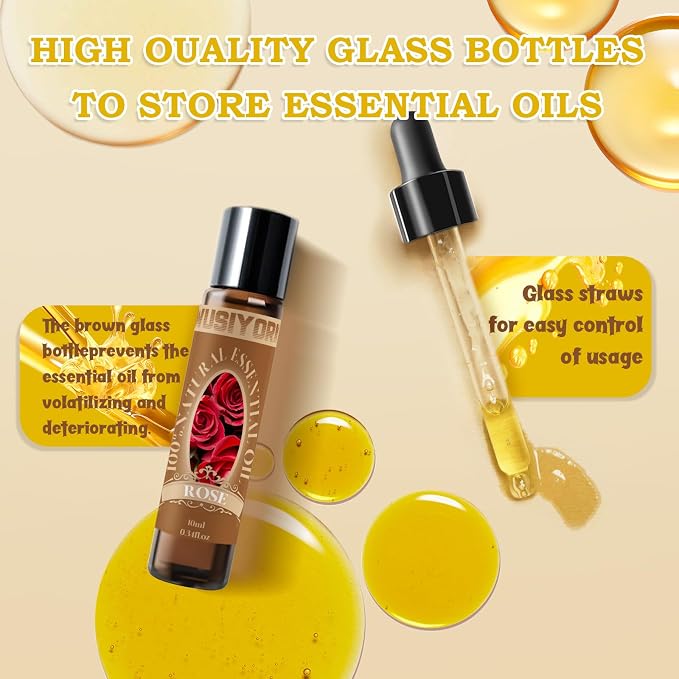 Rose Essential Oil 10ML - 100% Pure and Natural Therapeutic Grade Oils for Aromatherapy Diffuser - 0.34 Fl Oz/Rose
