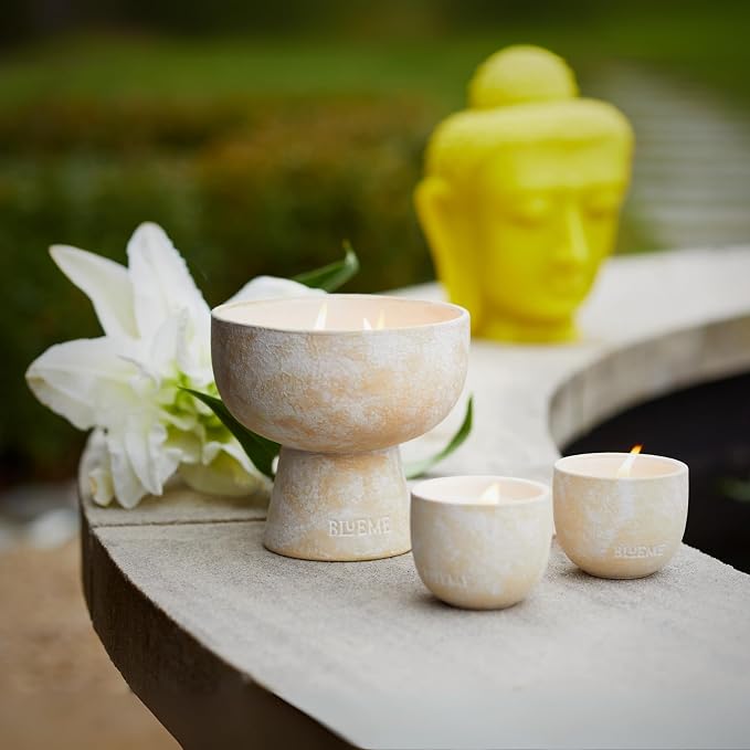 Blueme Balance Candle Refill | White Lotus & Tea | 2 Wick - Contains Essential Oil, Sustainable, Hand Finished, Hand Poured, Luxury Refill, Natural Cotton Wick, Soy-Wax Blend | Medium 12 oz