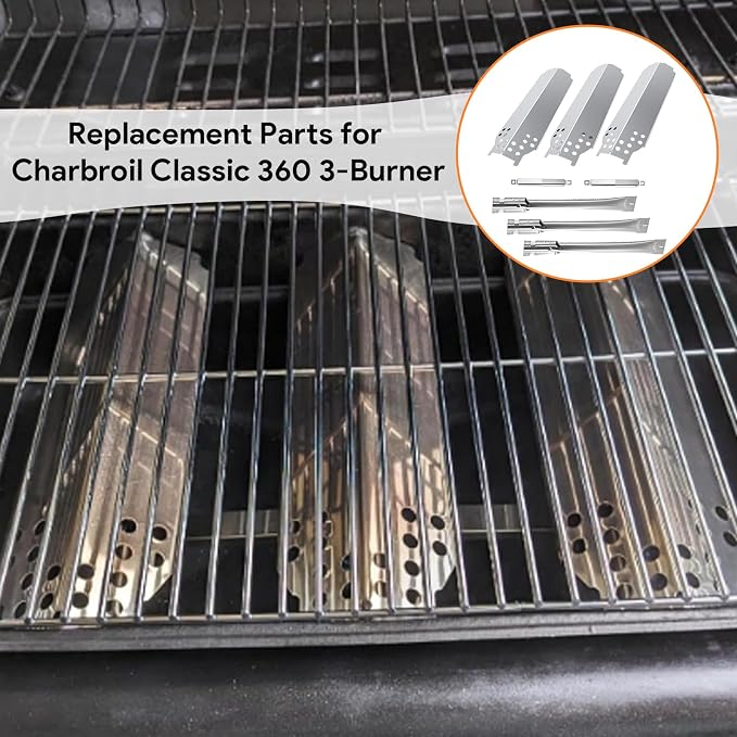 Grill Parts for Charbroil Classic 360 3-Burner 463672717 463672817 463773717 G320-0200-W1A G215-0203-W1, Burner and Heat Plates Kit for American Gourmet 3-Burner 465735621