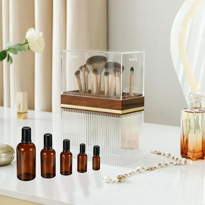 15ML Roller Bottles for Essential Oil, 4 Pack Empty Amber Glass Roller Bottle for Perfume Oil, Roll on Bottles with Stainless Steel Roller Balls, Opener, Funnel and Dropper