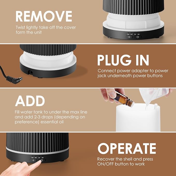 SALKING Essential Oil Diffuser, 100ml Aromatherapy Diffusers with Adjustable Mist Mode Timer Setting, Ultrasonic Diffusers for Essential Oils, 8 LED Colors, for Office Home (Black)