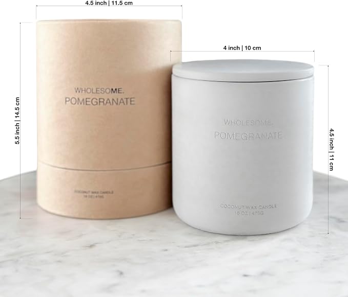 WHOLESOME. Pomegranate Scented Non-Toxic Candles for Home, 2 Wicks Natural Coconut Wax Candle Eco-Friendly, Luxury Aromatherapy Candles Stress Relief, 16 oz Large Concrete Jar, 90 Hours Burn