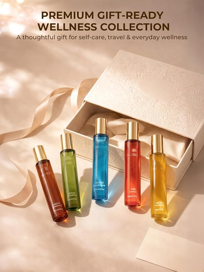 Essential Oil Roll On Gift Set, 5 Bestselling Botanical Blends for Stress Relief, Sleep & Focus, Premium Aromatherapy Wellness Collection, 5 x 15ml