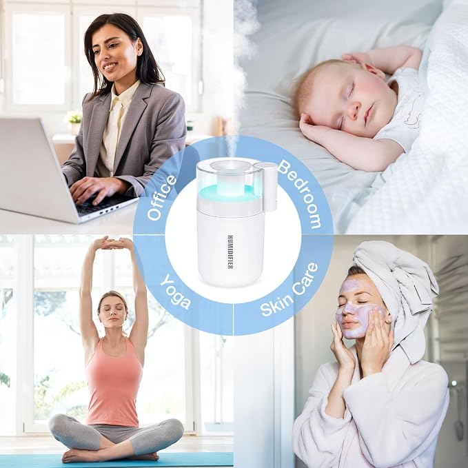 Mini Humidifier, Small Cool Mist Humidifier USB Personal Portable Quiet Table Desktop Humidifiers for Cooling Home Office Car Summer Travel (180ml, White)